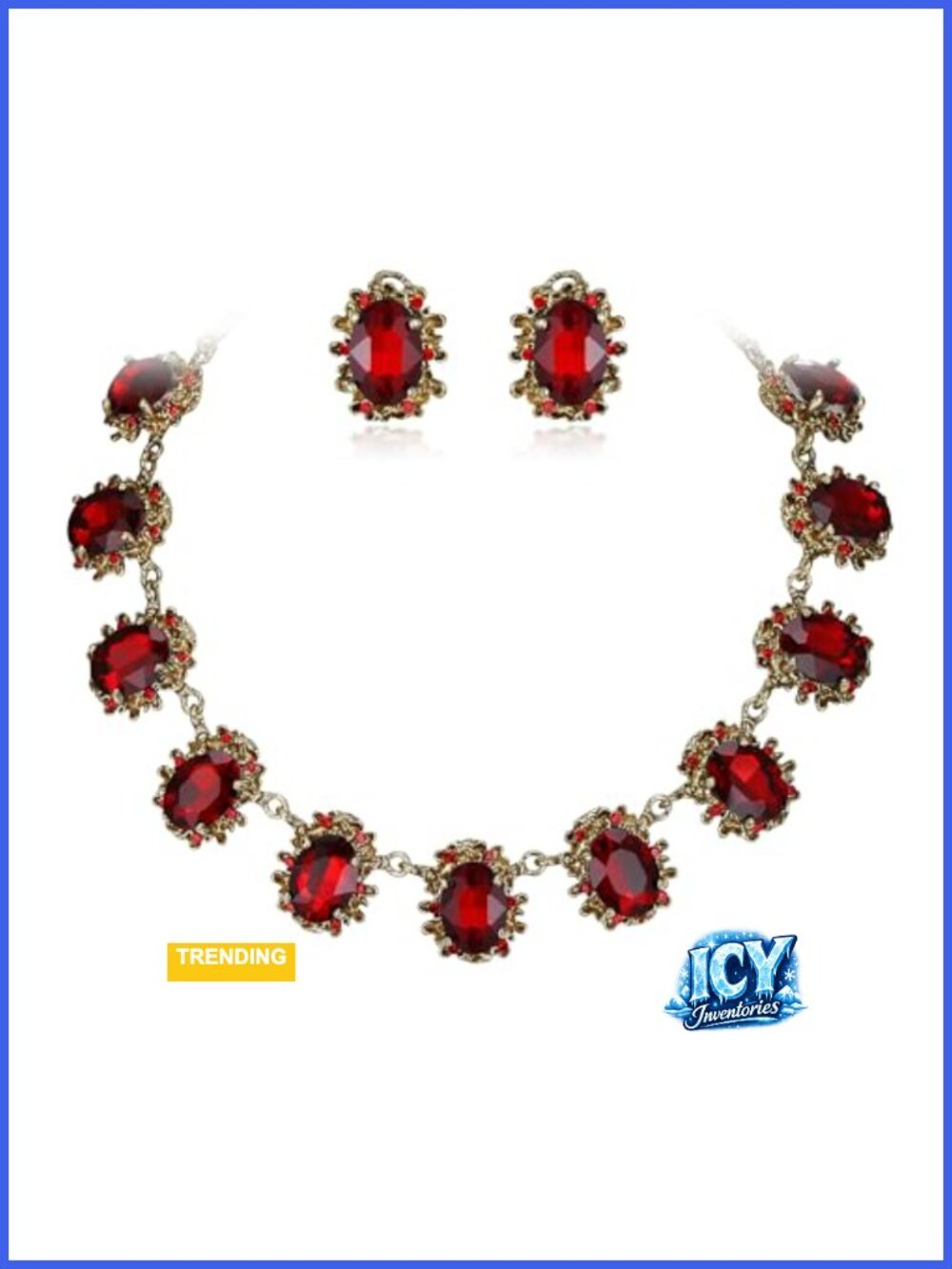Victorian Floral Cameo Crystal Jewelry Set for Women - Necklace and Earrings